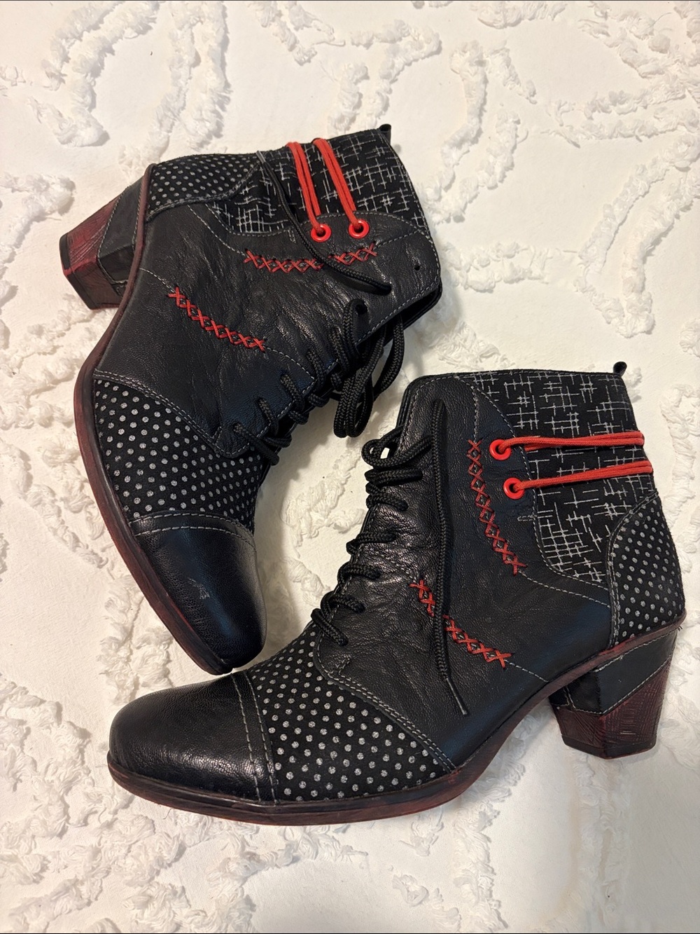 Remonte Black Artsy Leather Patchwork Lace Up Ankle Boots EU 41